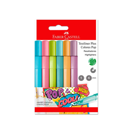 Resaltadores Textliner Plus Pop x 6 colores en empaque de cartón