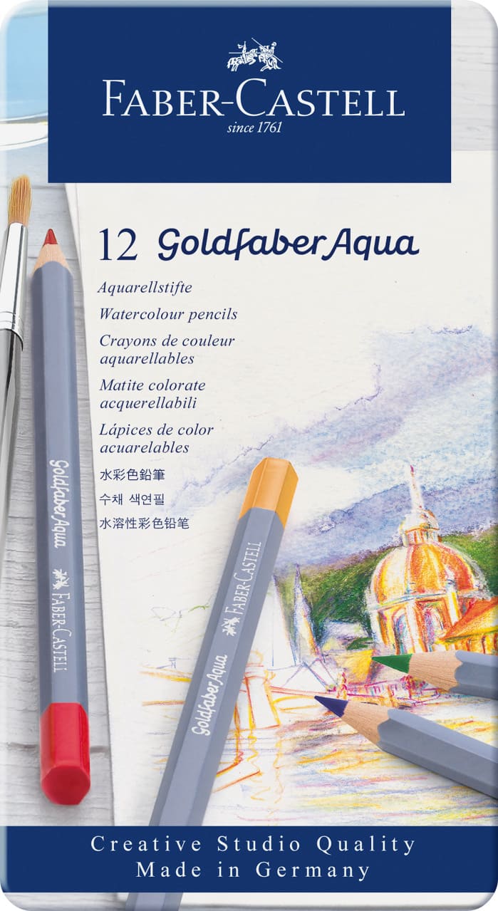 12 Lápices Acuarelables Goldfaber Aqua en estuche de metal Creative Studio