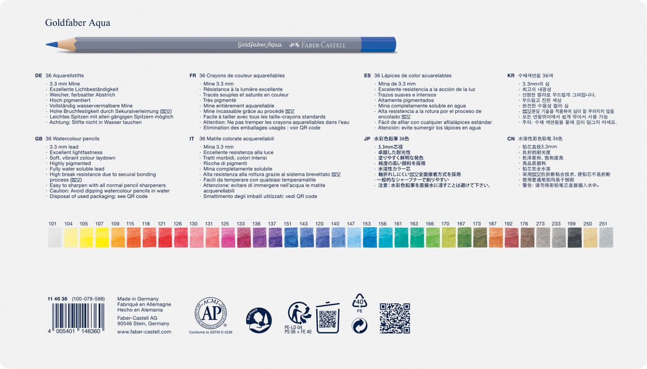 36 Lápices Acuarelables Goldfaber Aqua en estuche de metal Creative Studio