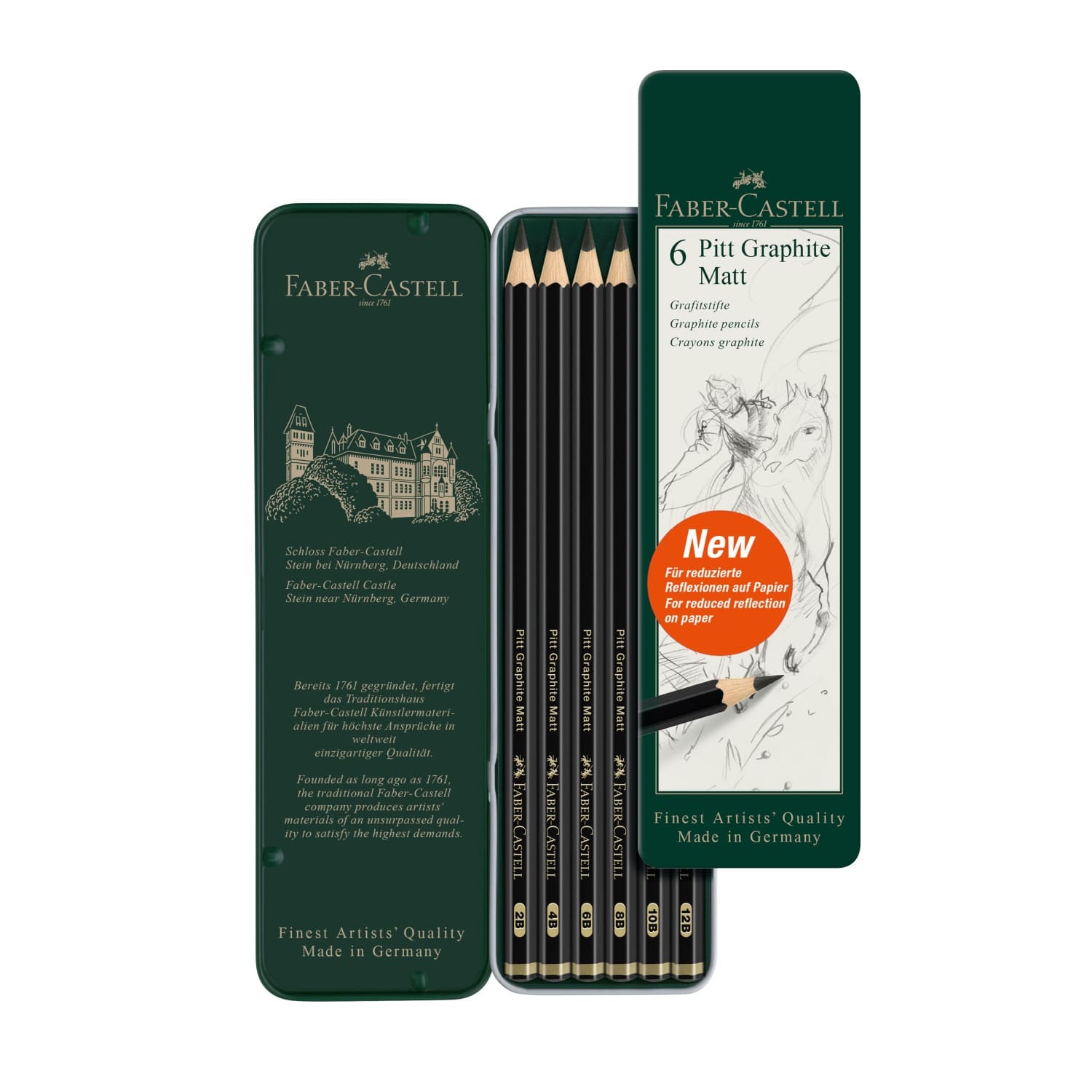 Lápiz grafito mate Pitt Graphite Matt set x 6 piezas en estuche de metal