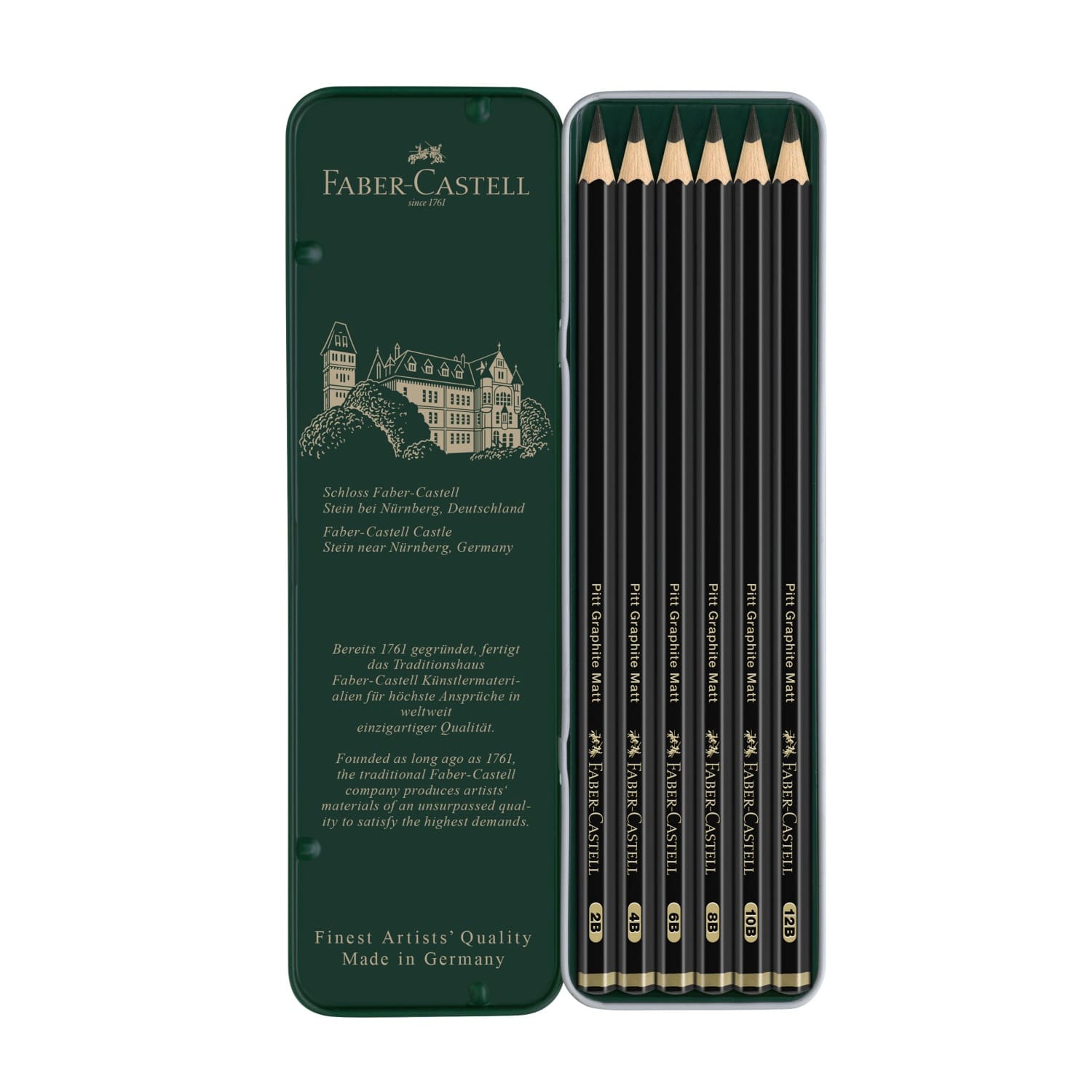 Lápiz grafito mate Pitt Graphite Matt set x 6 piezas en estuche de metal