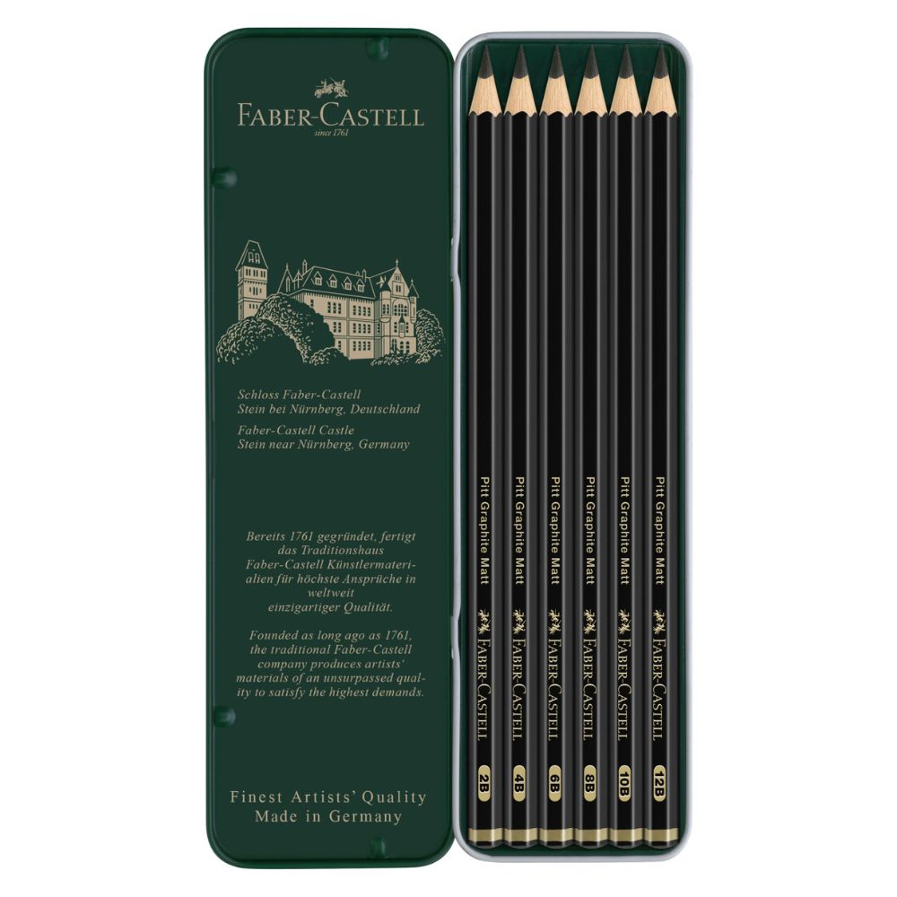 Lápiz grafito mate Pitt Graphite Matt set x 6 piezas en estuche de metal