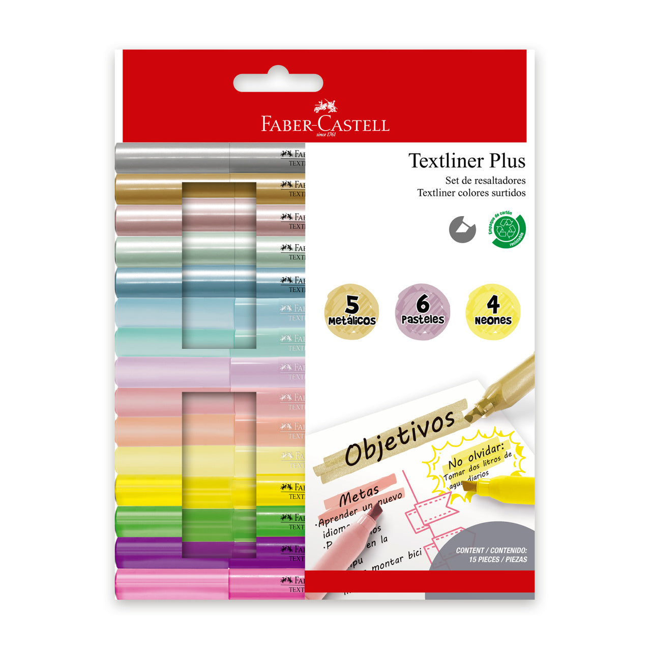 Resaltadores Textliner Plus x 15 colores en empaque de cartón