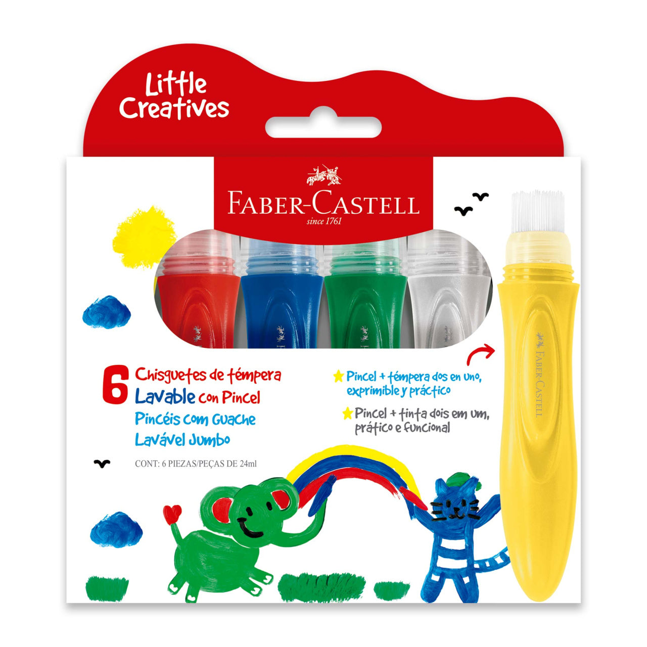 Chisguetes de Témpera Lavable con Pincel x 6 - Little Creatives