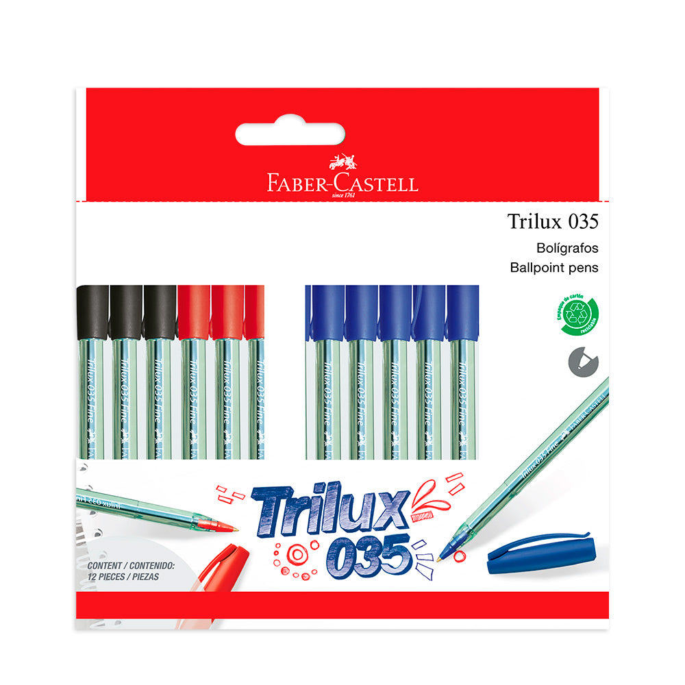 Lapiceros Trilux 035 F, 6 azul 3 rojos 3 negros