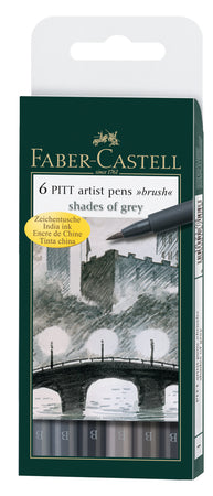 6 Rotuladores Pitt Artist Pen Brush, tonos grises