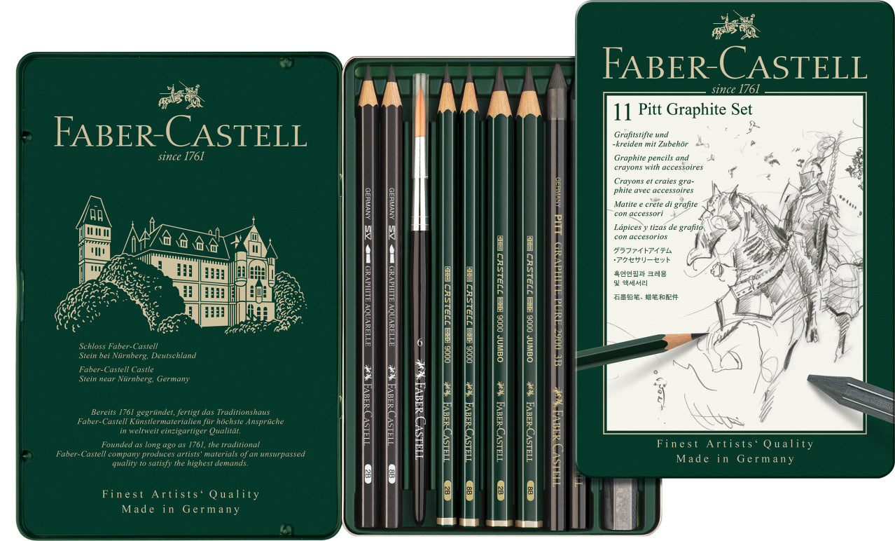 11 piezas Pitt Grafito en estuche de metal – Faber-Castell Perú