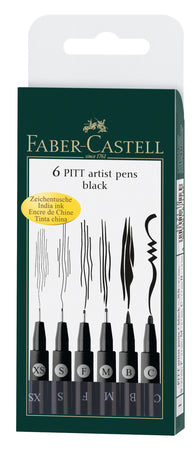 6 rotuladores Pitt Artist Pen, negro