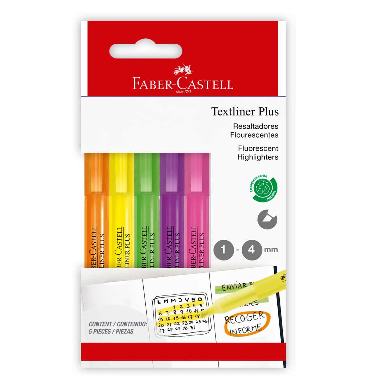 Resaltadores Textliner Plus x 5 colores en empaque de cartón