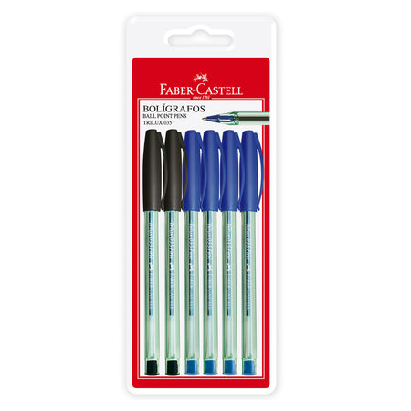 Bolígrafo Trilux 035 F blíster x 6 (4 azul y 2 negro)