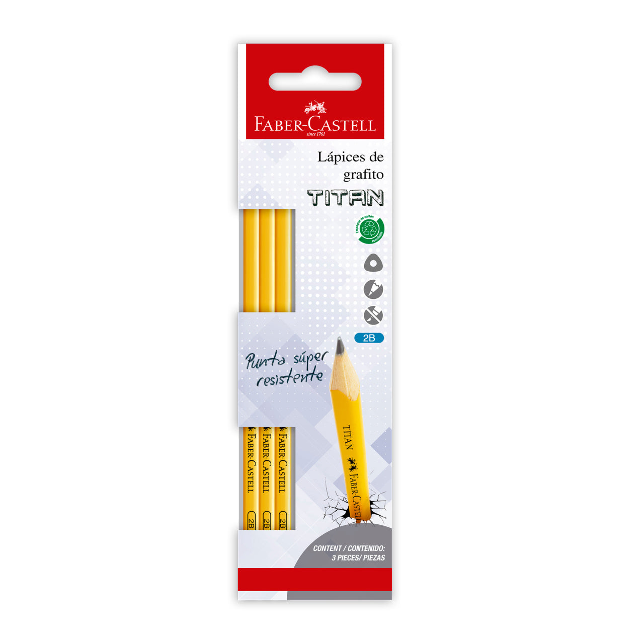 Lápiz de grafito triangular Titan amarillo 2B x 3